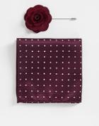 French Connection Dotted Pocket Square And Lapel Pin Set-red