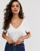 Asos Design Oversized V Front And V Back T-shirt In White