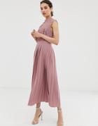 Little Mistress Lace Top Midaxi Dress With Pleated Skirt In Blush - Pink