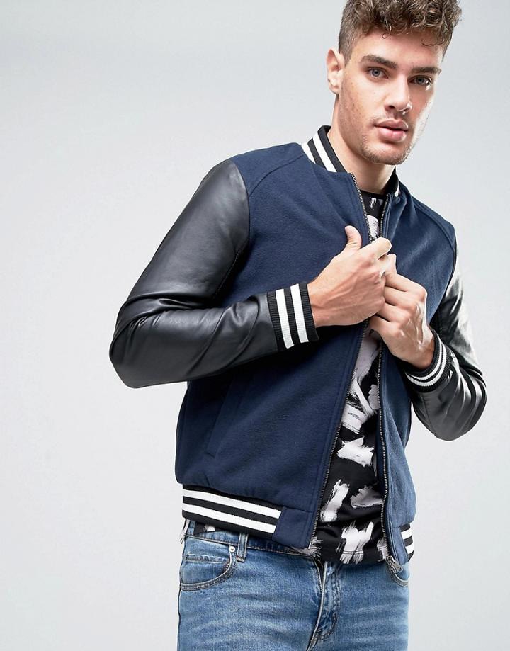 Jack And Jones Baseball Bomber Jacket - Black