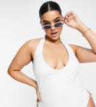 Asos Design Curve Adjustable Leg Halter Swimsuit In White