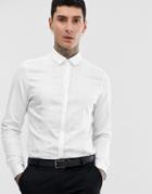 Asos Design Slim Fit Sateen Shirt With Lace Inset-white