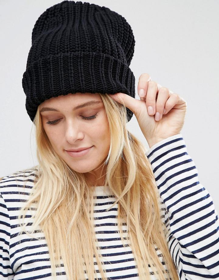 Warehouse Ribbed Beanie Hat - Black