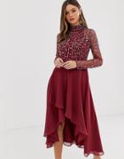 Asos Design Midi Dress With Linear Embellished Bodice And Wrap Skirt
