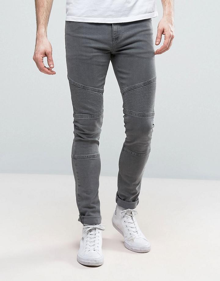 Asos Super Skinny Jeans With Biker Details In Gray - Gray
