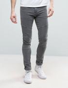 Asos Super Skinny Jeans With Biker Details In Gray - Gray