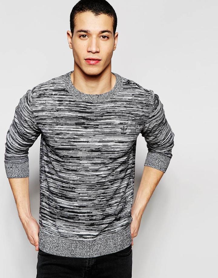 Firetrap Stripe Crew Neck Knitted Sweater - Black