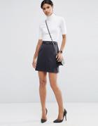 Asos Belted Mini Skirt In Pinstripe - Black