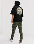 Asos Design Short Sleeve Oversized Hoodie With Gold World Print-black
