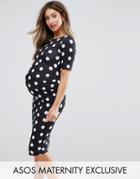 Asos Maternity Bardot Dress With Half Sleeve In Spot - Multi