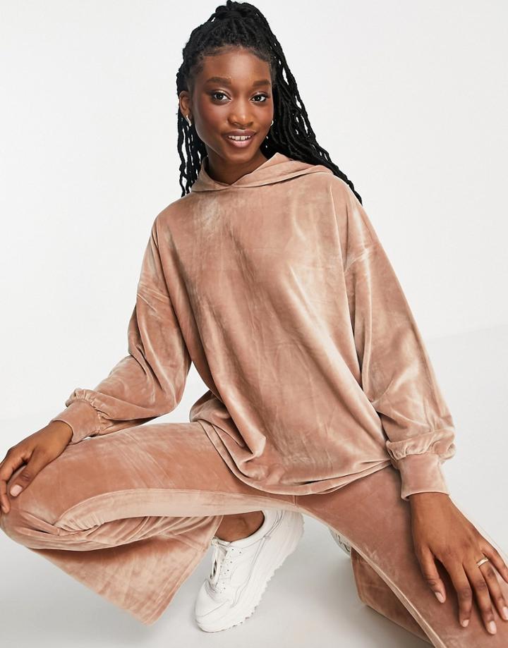 Miss Selfridge Long Sleeve Velour Hoodie-brown
