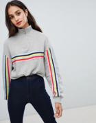Bershka Rainbow Side Stripe Zip Up Sweatshirt In Gray - Green