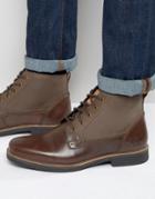 Original Peguin Lace Up Boots In Brown Leather - Brown