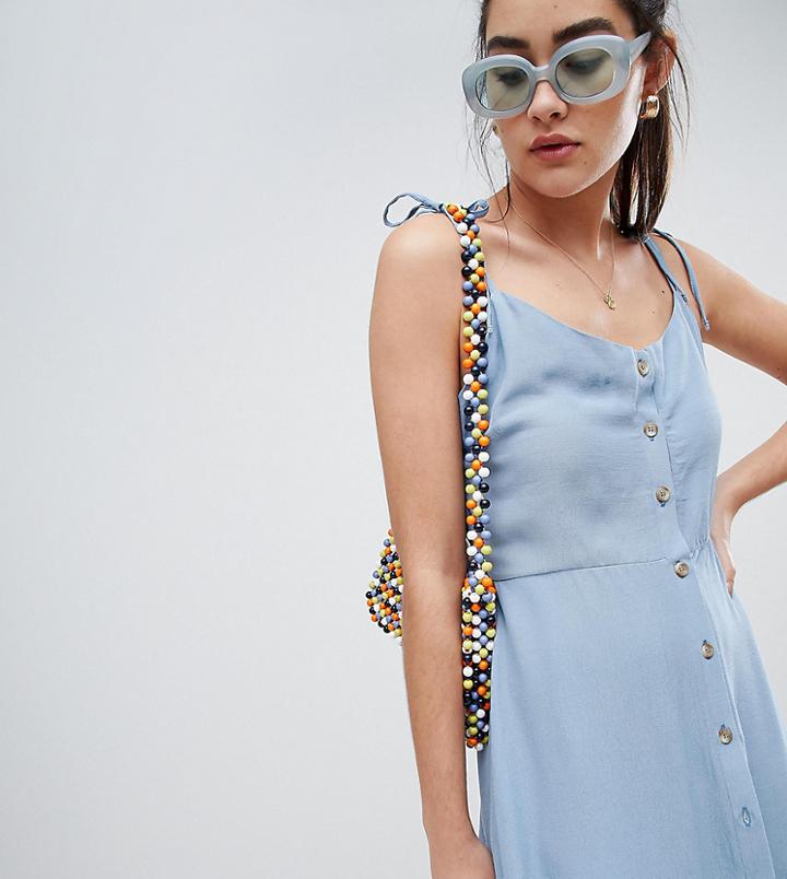 New Look Button Through Strappy Sundress-blue