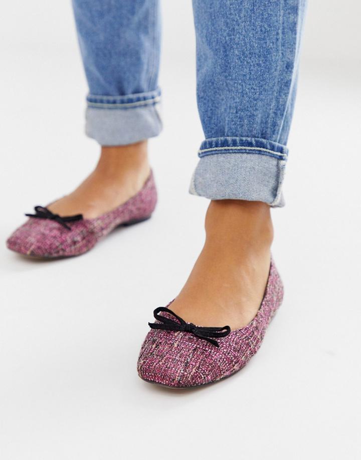 Asos Design Last Square Toe Ballet Flats In Pink Boucle - Multi