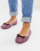 Asos Design Last Square Toe Ballet Flats In Pink Boucle - Multi