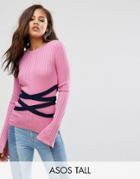 Asos Tall Sweater With Rib And Corset Detail - Pink