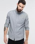 Asos Twill Shirt With Neps In Green And Long Sleeve In Regular Fit - Green
