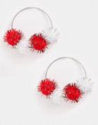 Asos Design Holidays Hoops Earrings With Tinsel Balls-multi