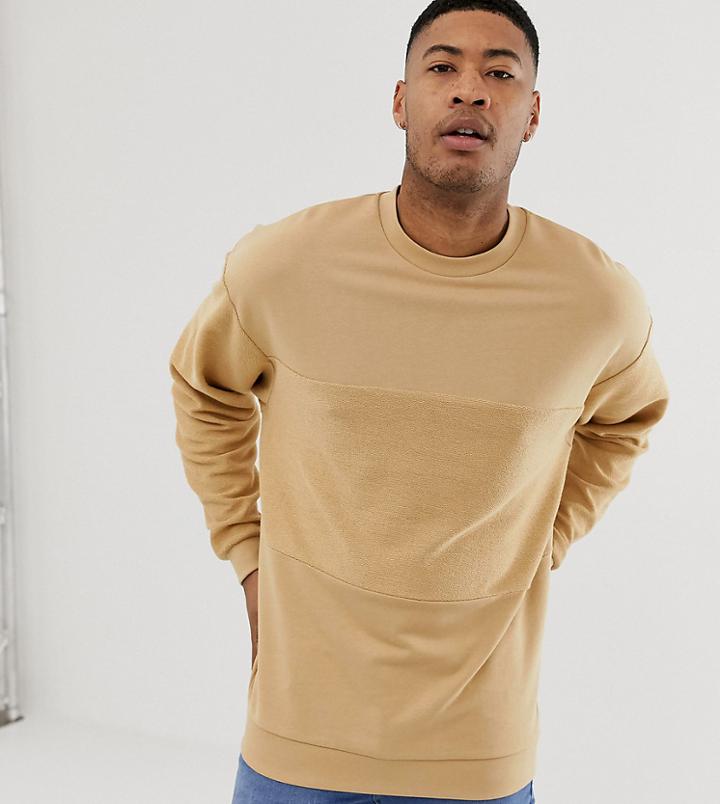 Asos Design Tall Oversized Sweatshirt With Reverse Panel In Beige - Beige