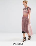 Hope & Ivy Midi Skirt In Lace With Organza Overlay Co-ord - Pink