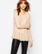 Vila Long Sleeve Peplum Top - Rose Pink