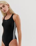 Adidas Training Three Stripe Swimsuit In Black - Black
