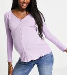 Asos Design Maternity Button Front Top In Waffle In Lilac-purple