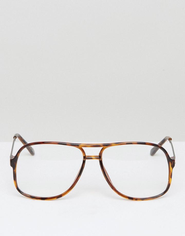 Asos Navigator Glasses With Clear Lens - Brown