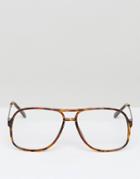 Asos Navigator Glasses With Clear Lens - Brown