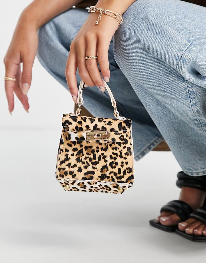 Truffle Collection Micro Mini Leopard Print Tote Bag With Chain In Leopard Print-brown