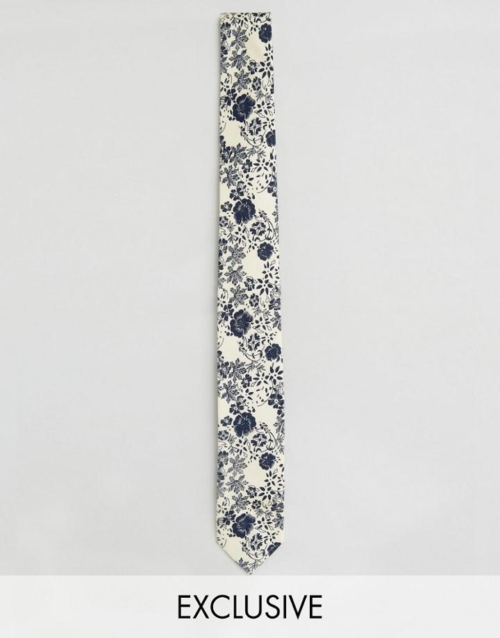 Noose & Monkey Floral Tie - Cream