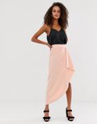 Asos Design Waterfall Wrap Pencil Skirt-pink