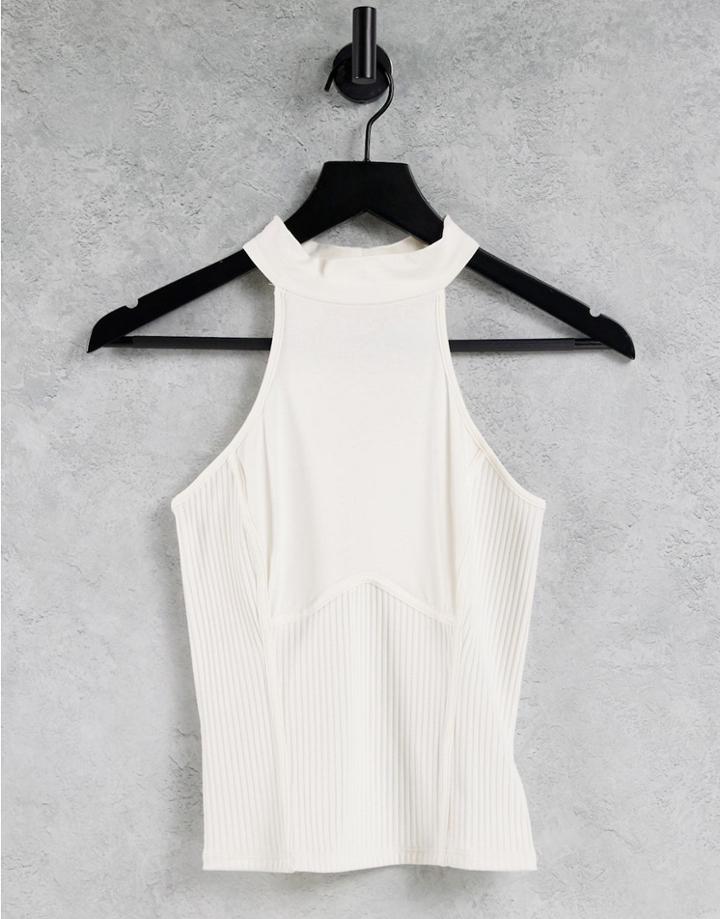 Guess Rib High Neck Top In White