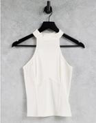 Guess Rib High Neck Top In White