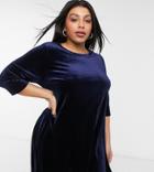 Simply Be Swing Dress In Navy Velour