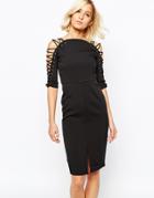 Lavish Alice Pencil Dress With Lace Up Detail And Front Split - Black