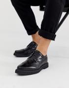 Asos Design Brogue Shoes With Creeper Sole In Black Leather - Black