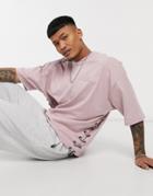 Asos Design Oversized T-shirt With Half Sleeves And Bungee Detail-pink