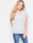 Vila Dreamers Striped U Neck T-shirt - Lgm W White