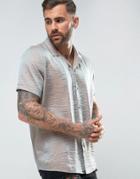 Asos Regular Fit Lurex Shirt With Revere Collar - Silver