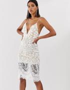 Love Triangle Plunge Front 3d Applique Cami Midi Dress In White