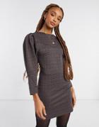 French Connection Houndstooth Jersey Mini Dress With Puff Sleeve-black