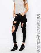 Liquor And Poker Tall Skinny Jeans With Extreme Distressing Ripped Knees - Black