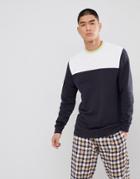 Asos Oversized Longline Sweatshirt With Navy Color Blocking - Navy