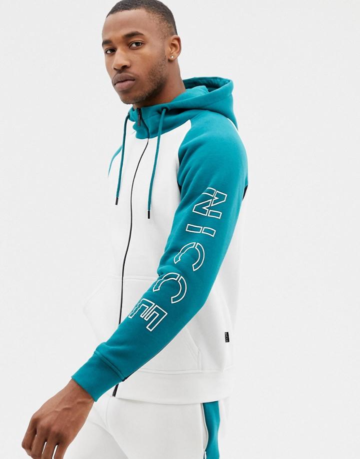 Nicce Zip Thru Hoodie In White Color Block - White