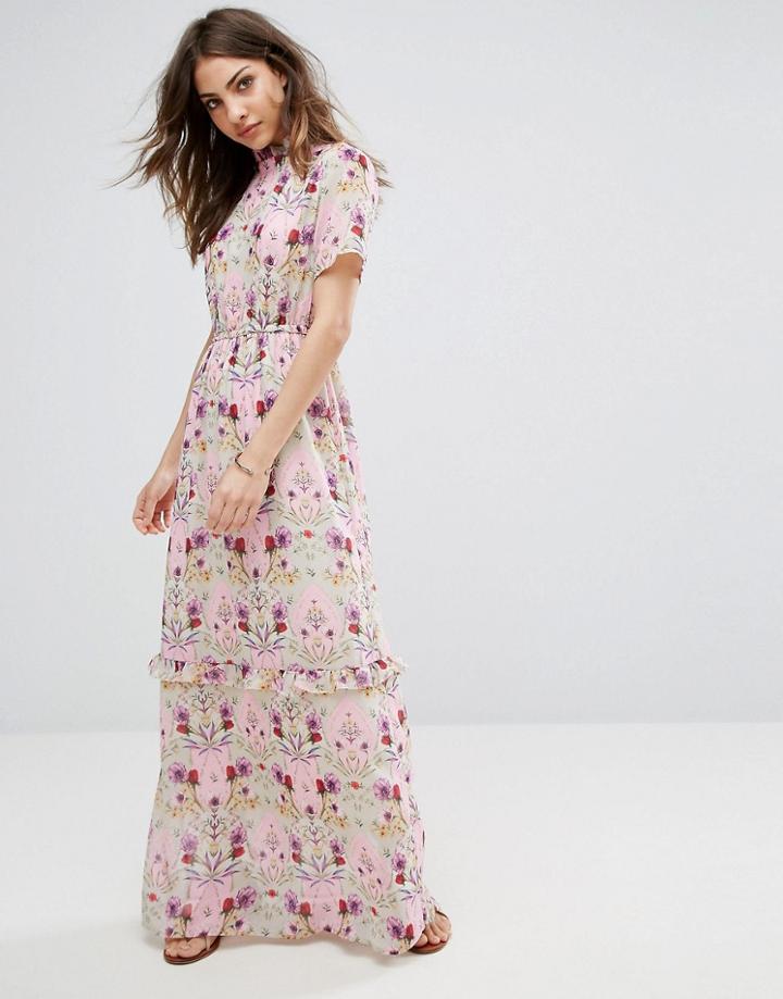 Vero Moda Ruffle High Neck Maxi Dress - Pink