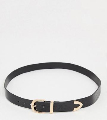 Glamorous Curve Belt In Black Croc With Gold Tip