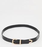 Glamorous Curve Belt In Black Croc With Gold Tip