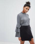 Only Frill Bell Sleeve Top - Gray
